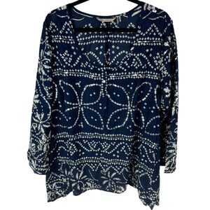 Soft Surroundings Women's Top Size XL Blue Sequin Design Long Sleeves